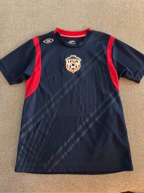 USA Soccer Jersey Navy & Red Short Sleeve Performance Tee Youth Size M